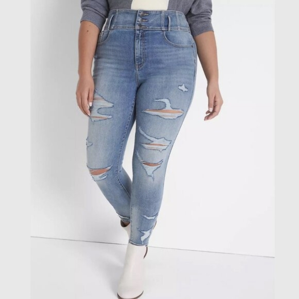 Lane Bryant Ultra High Rise Magic Waistband Distressed Jegging (16) NWT!